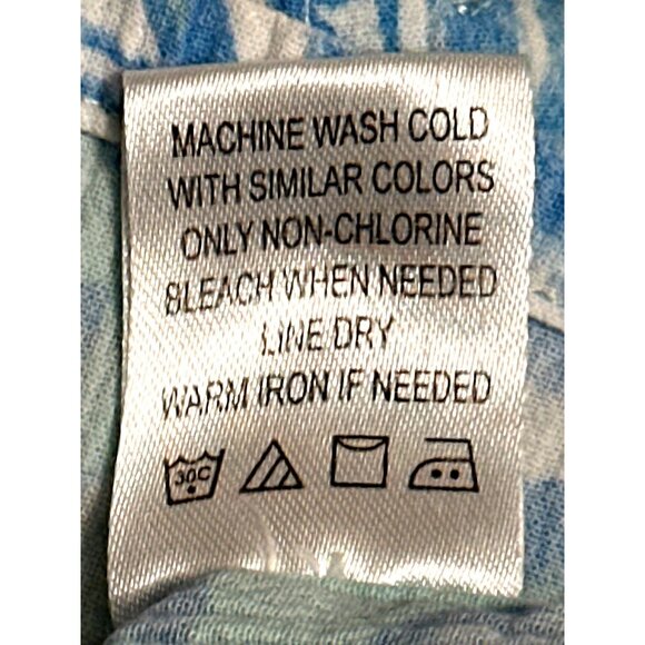 Appleseeds Size Large Blue Green Floral Button Shirt Coastal Garden Style Casual - Picture 9 of 10